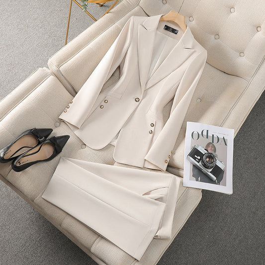 Women's Blazer and Pants Set – Single-breasted, Peaked Lapels, Professional Attire