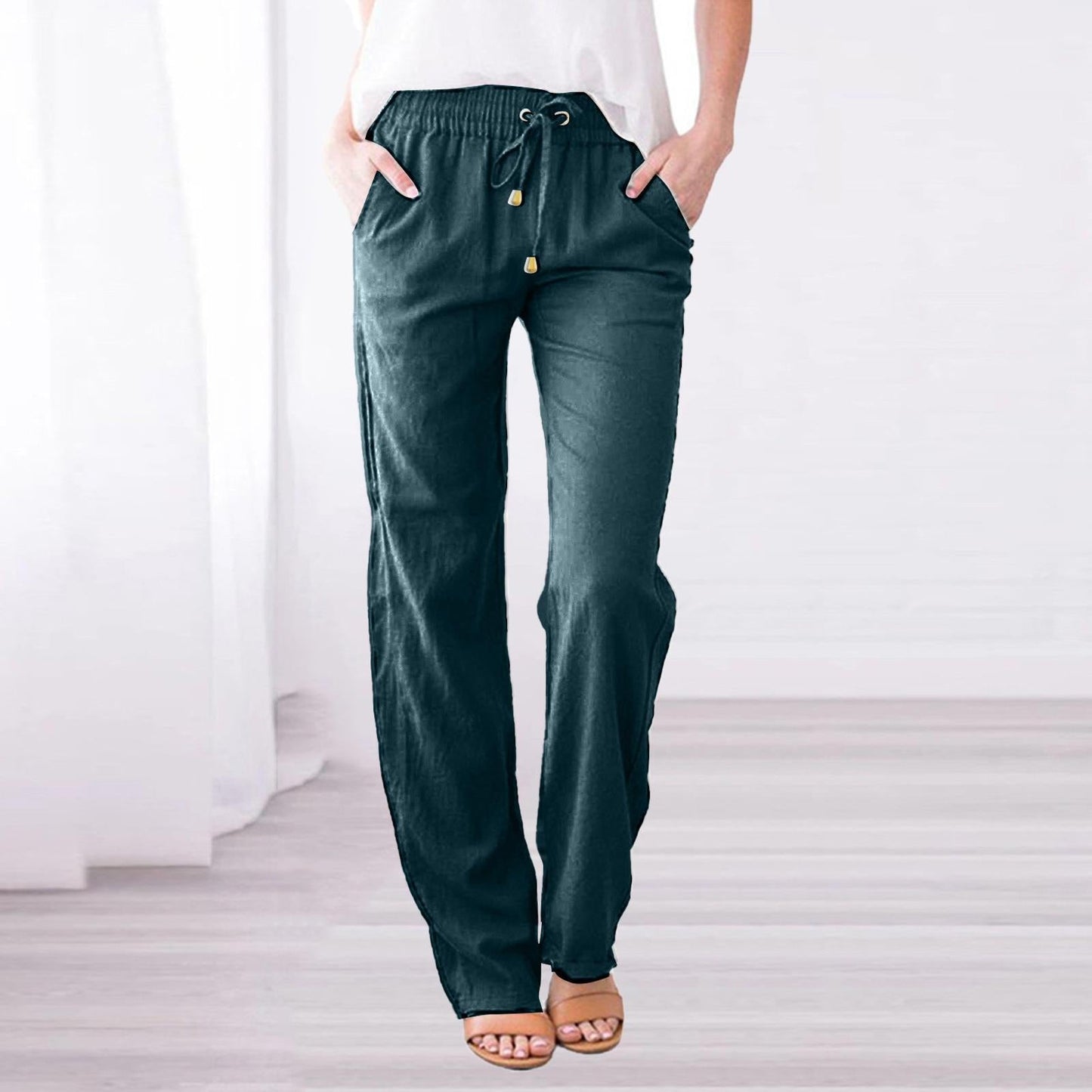 Pantalon décontracté à taille élastique en tissu léger et respirant