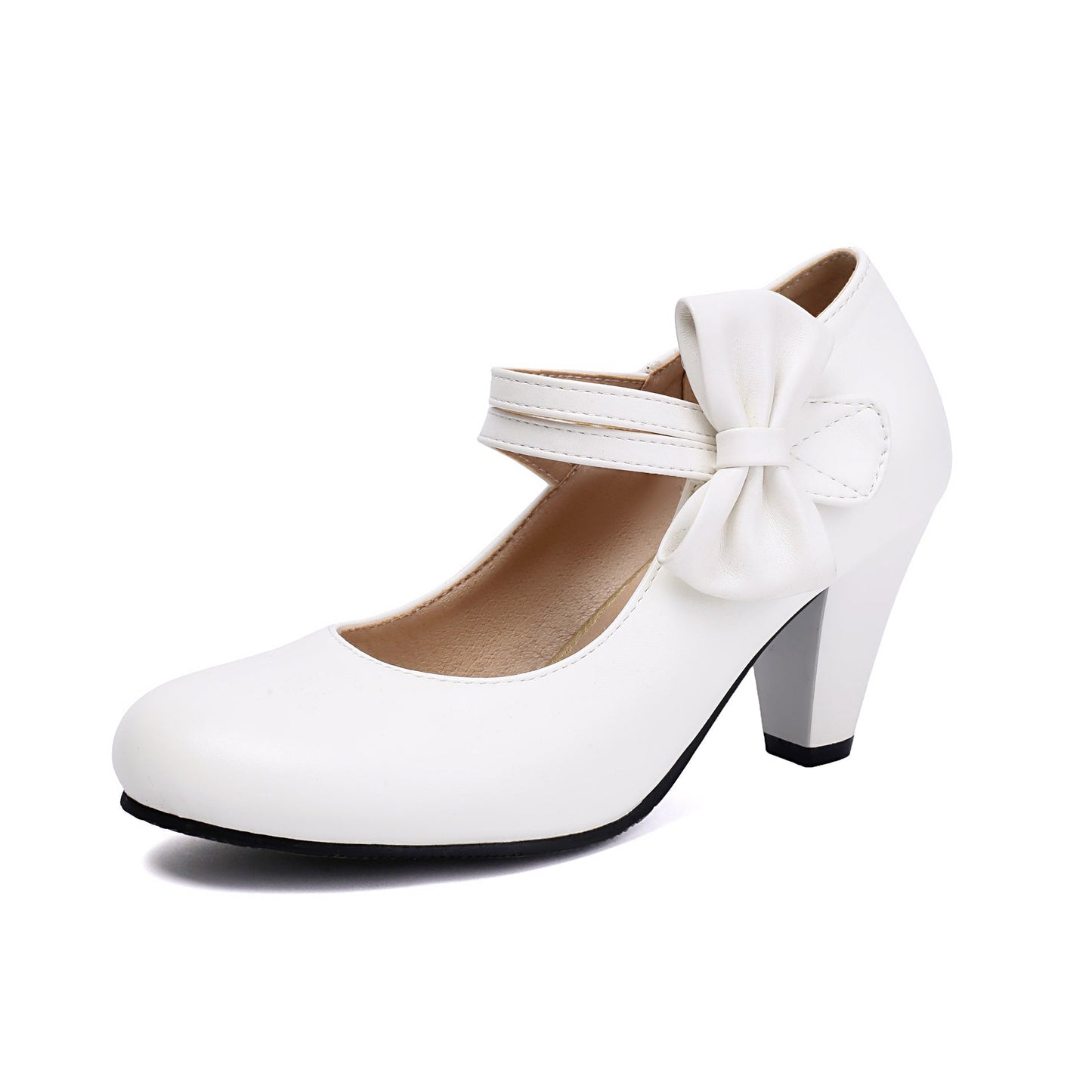 Women's High Heel Pumps with Double Strap, Bow and Pointed Toe