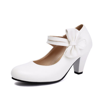 Women's High Heel Pumps with Double Strap, Bow and Pointed Toe