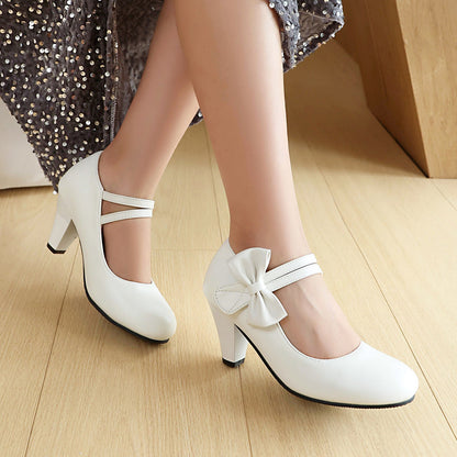 Women's High Heel Pumps with Double Strap, Bow and Pointed Toe