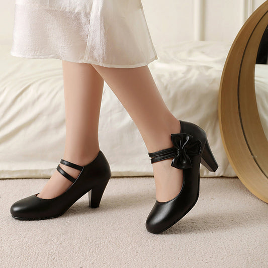 Women's High Heel Pumps with Double Strap, Bow and Pointed Toe