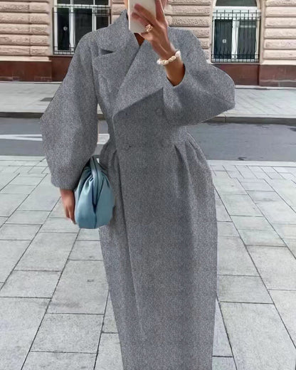 Manteau Long pour Femmes à Manches Bouffantes et Col, Coupe Cintrée Élégante