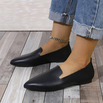 Kvinders bløde materiale pegede tå slip-on flade sko