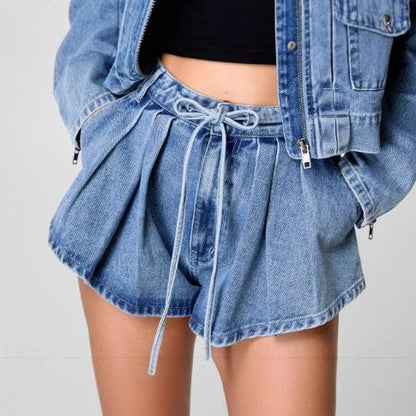 Veste en Jean Oversize Courte à Fermeture Zippée et Poches Utilitaires pour Femme