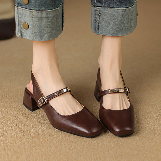 Women's Square Toe Block Heel Slingback Pumps with Studded Strap
