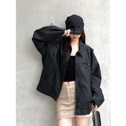 Veste femme en similicuir - Coupe Oversize - Fini Ciré - Poches Zippées