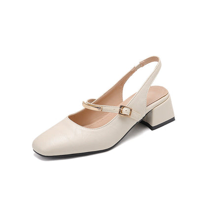 Women's Square Toe Block Heel Slingback Pumps with Studded Strap