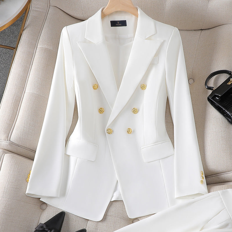 Maëlle Women's Set – Double-Breasted Fitted Suit with Gold Button Detail