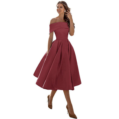 Robe Épaules Dénudées pour Femme – Coupe A-Ligne – Jupe Plissée – Élégance Formelle