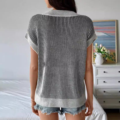 Pull Sans Manches à Col V en Maille Côtelée Coupe Décontractée pour Femme