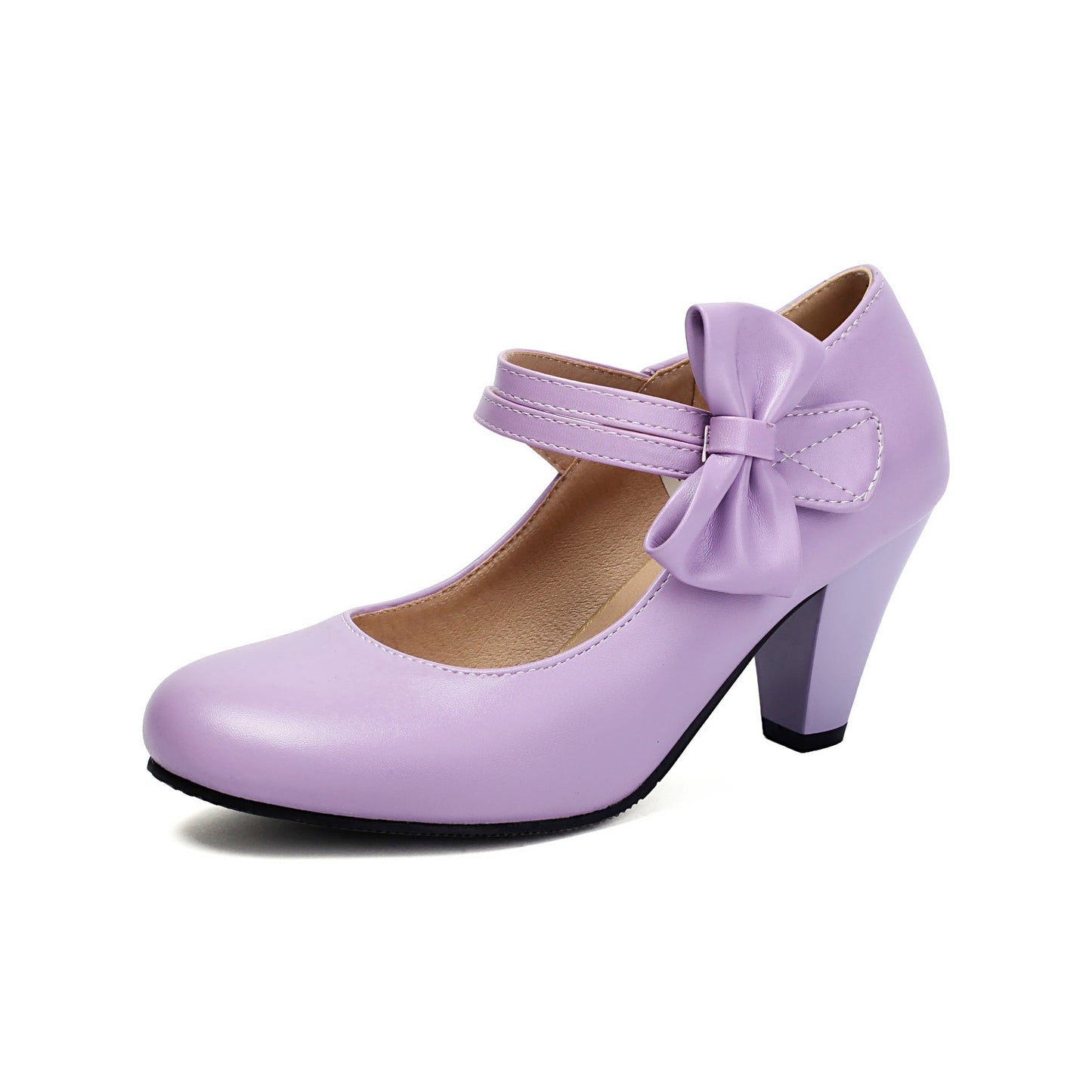 Women's High Heel Pumps with Double Strap, Bow and Pointed Toe