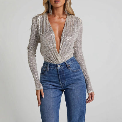 Élisa Body Décolleté Profond à Sequins