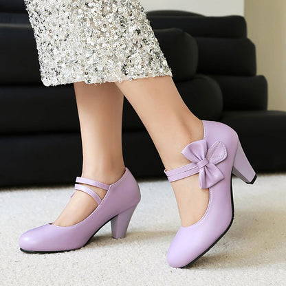 Women's High Heel Pumps with Double Strap, Bow and Pointed Toe