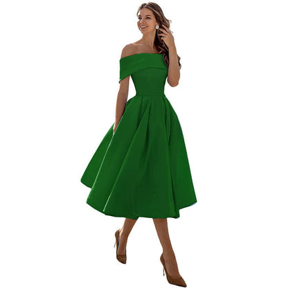 Robe Épaules Dénudées pour Femme – Coupe A-Ligne – Jupe Plissée – Élégance Formelle