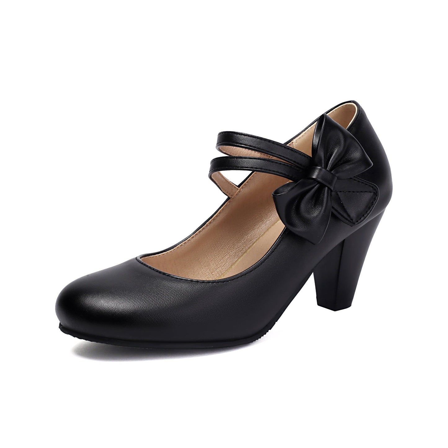 Women's High Heel Pumps with Double Strap, Bow and Pointed Toe
