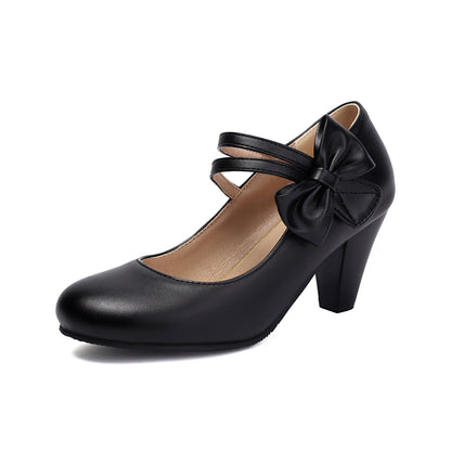 Women's High Heel Pumps with Double Strap, Bow and Pointed Toe