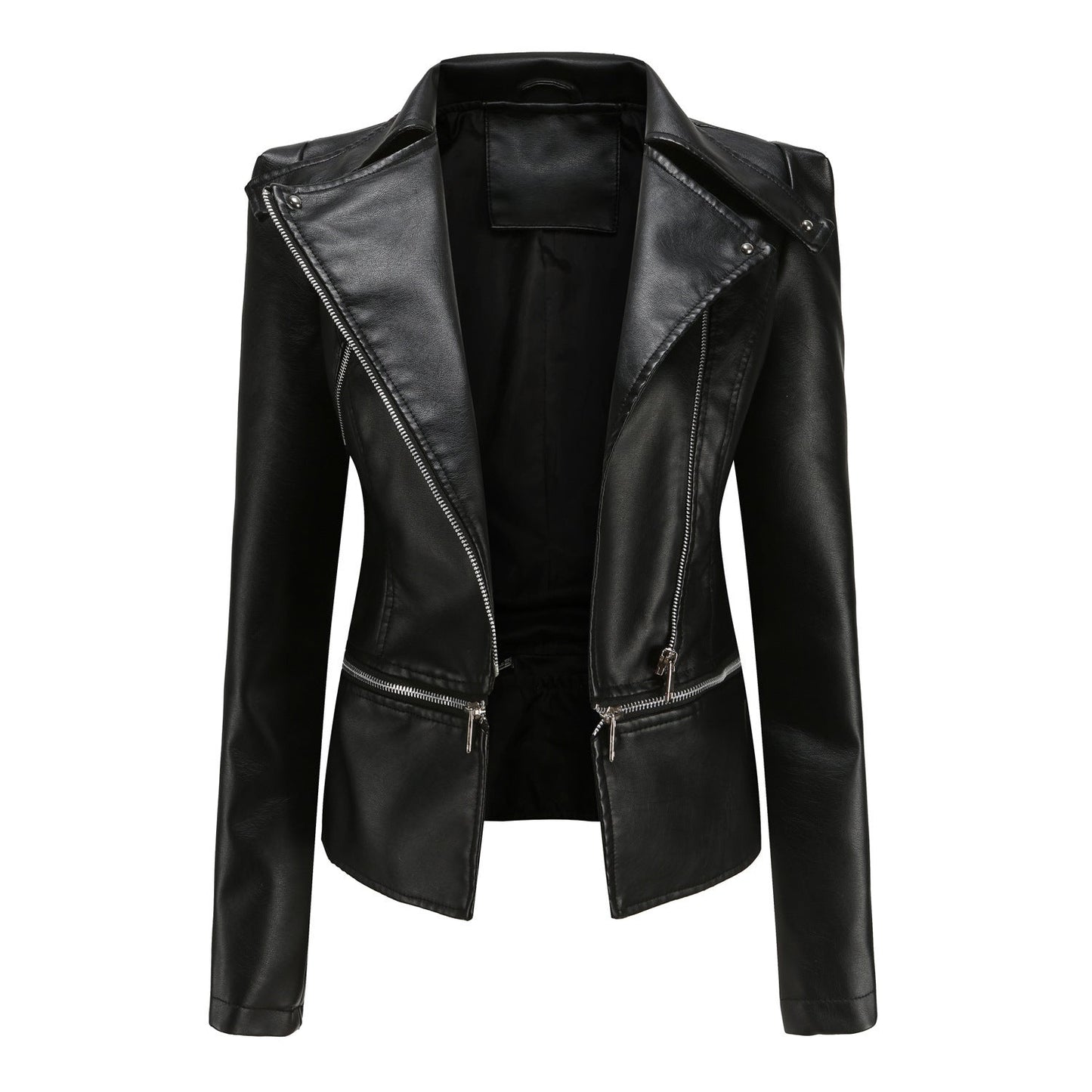 Veste Moto Femme en Cuir Synthétique Avec Fermeture Zippée