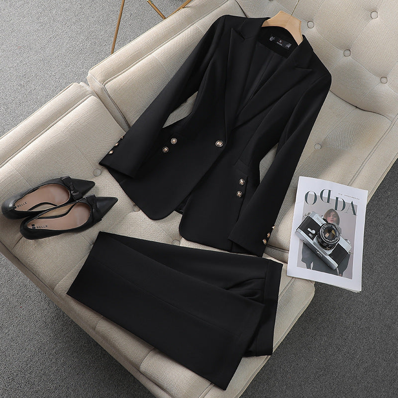 Women's Blazer and Pants Set – Single-breasted, Peaked Lapels, Professional Attire