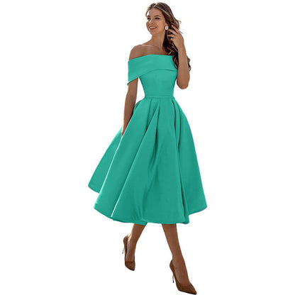 Robe Épaules Dénudées pour Femme – Coupe A-Ligne – Jupe Plissée – Élégance Formelle