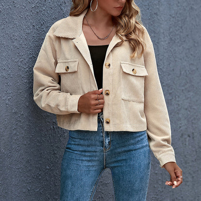 Women's Slim Fit Lapel Collar Corduroy Jacket