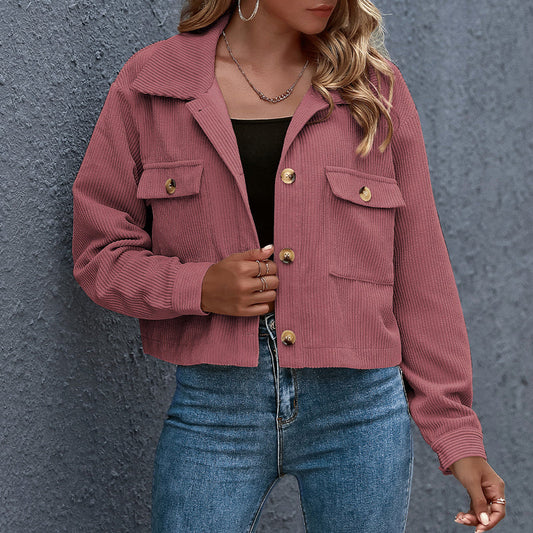 Women's Slim Fit Lapel Collar Corduroy Jacket