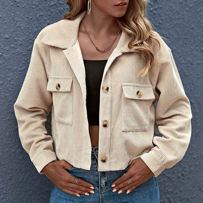 Women's Slim Fit Lapel Collar Corduroy Jacket