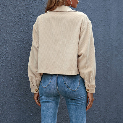 Women's Slim Fit Lapel Collar Corduroy Jacket