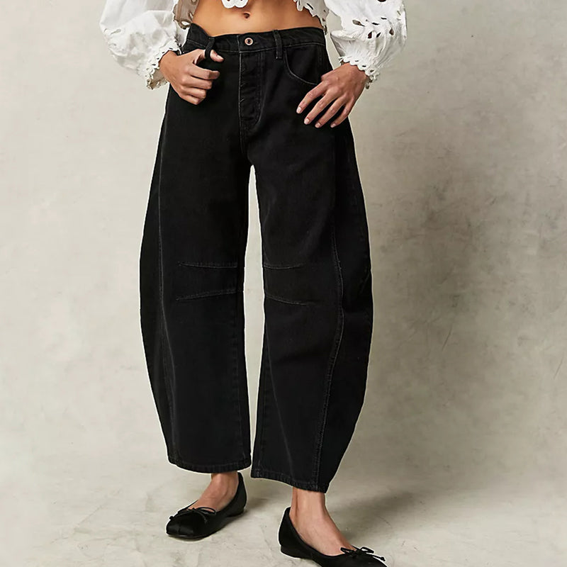 Jean taille haute coupe large en denim stretch pour femme