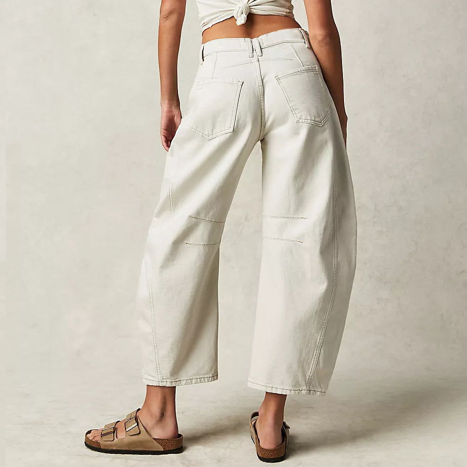 Jean taille haute coupe large en denim stretch pour femme