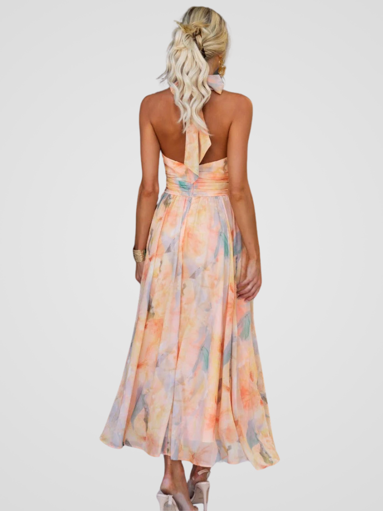 Women Elegant Summer Chiffon Halter Neck Dress