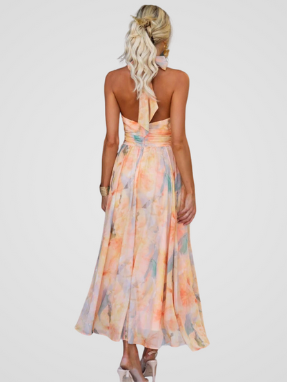 Women Elegant Summer Chiffon Halter Neck Dress