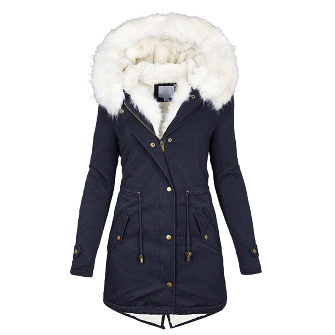 Women's Casual Coat with Fur Hood and Fleece Lining