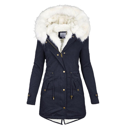 Women's Casual Coat with Fur Hood and Fleece Lining