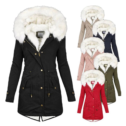 Women's Casual Coat with Fur Hood and Fleece Lining