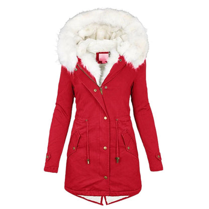 Women's Casual Coat with Fur Hood and Fleece Lining