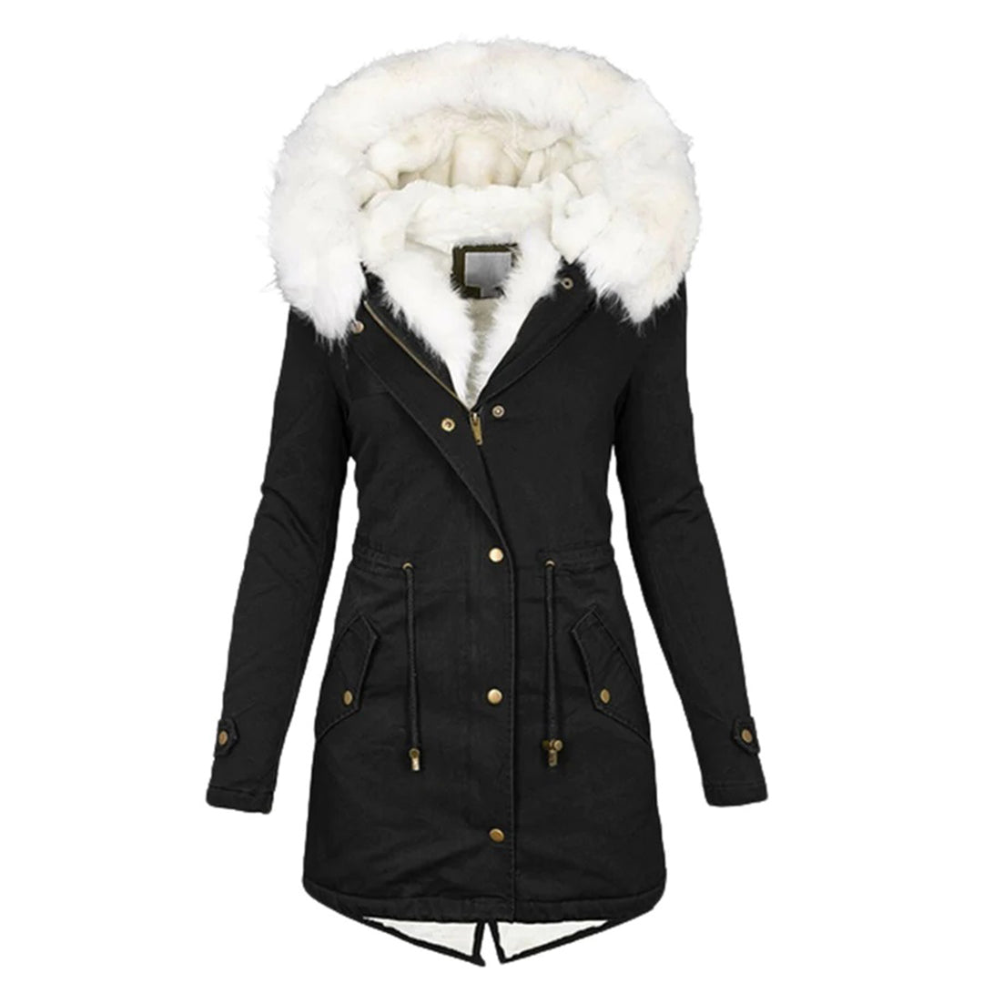 Women's Casual Coat with Fur Hood and Fleece Lining