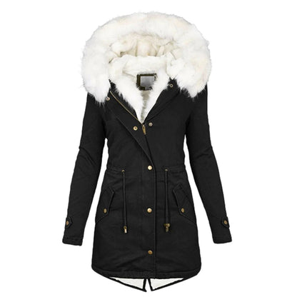 Women's Casual Coat with Fur Hood and Fleece Lining