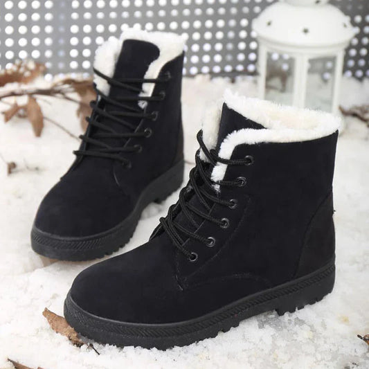 Women's Lace-Up Boots with Thick Soles and Round Toes
