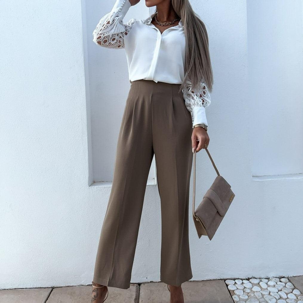 Blouse Femme Élégante – Manches Longues en Dentelle et Finition Satinée