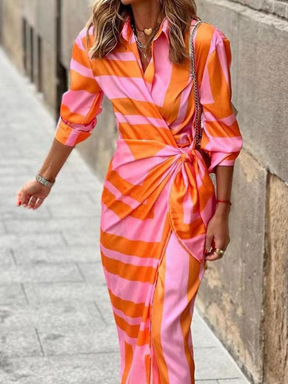 Robe Longue Porteefeuille à Rayures Légère Pour L’été