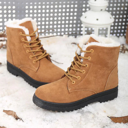 Women's Lace-Up Boots with Thick Soles and Round Toes