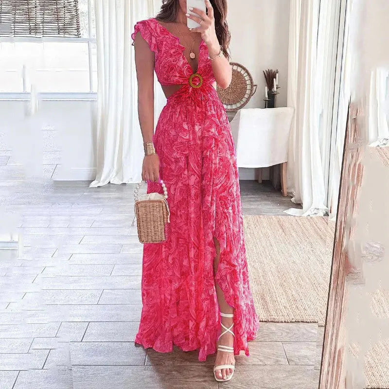 Élise Robe Imprimée à Col V Floral