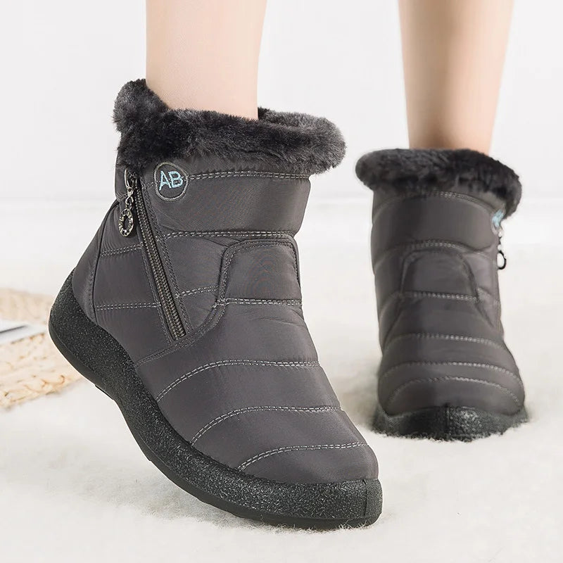 Women's Casual Furry Round Toe Ankle Boots