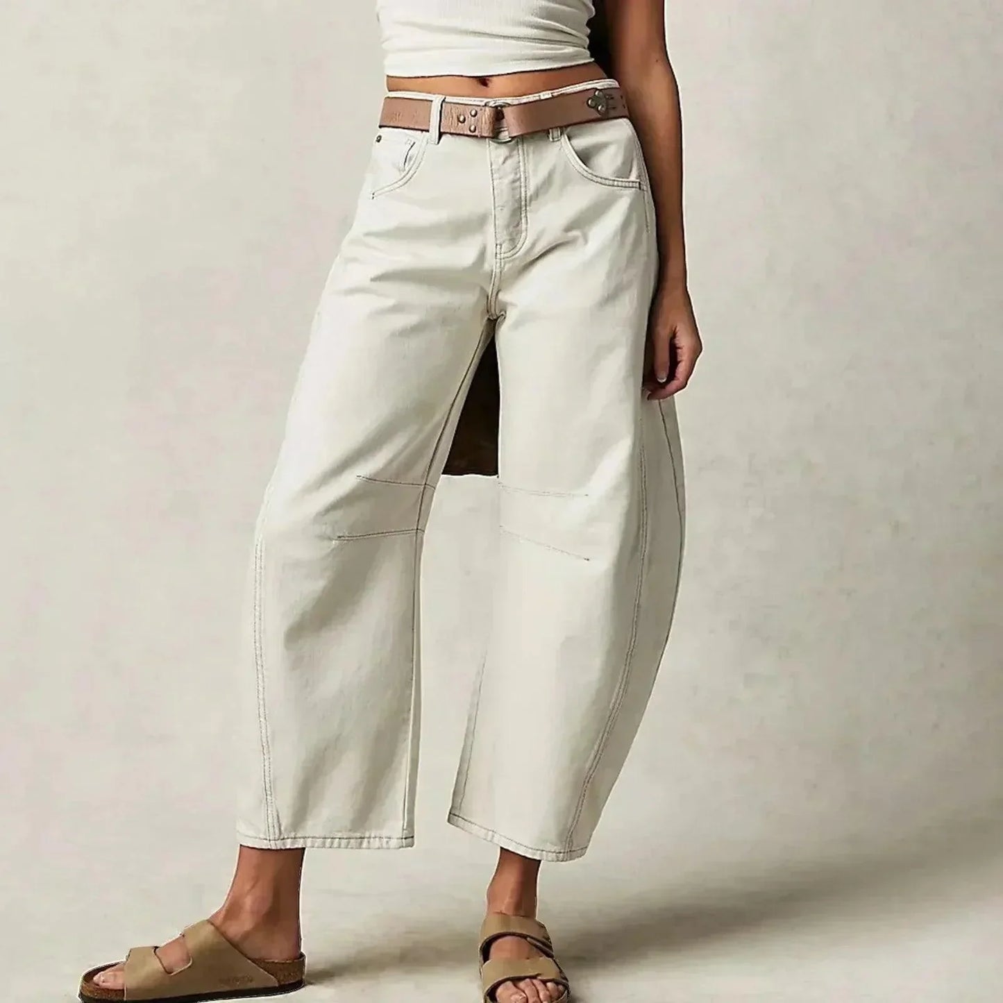 Jean taille haute à jambes larges pour femme