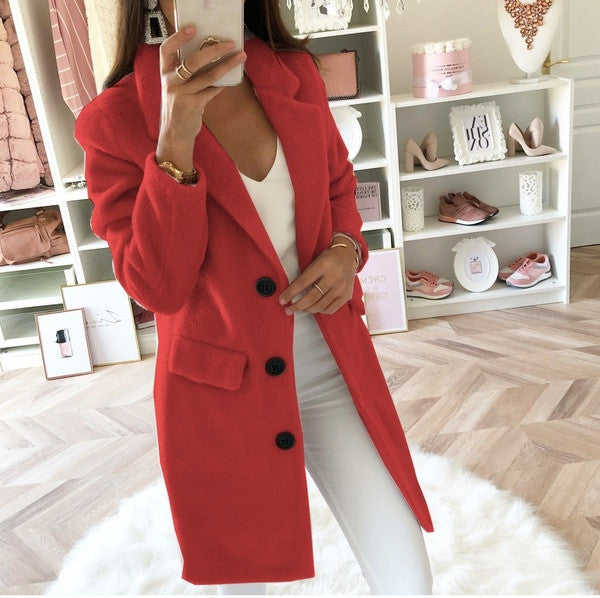 Women's Classic Double Breasted Wool Coat with Chic Collar