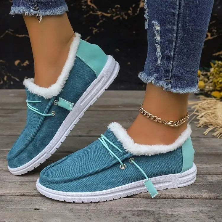 Women's Velvet Lace-Up Boots with Round Toe