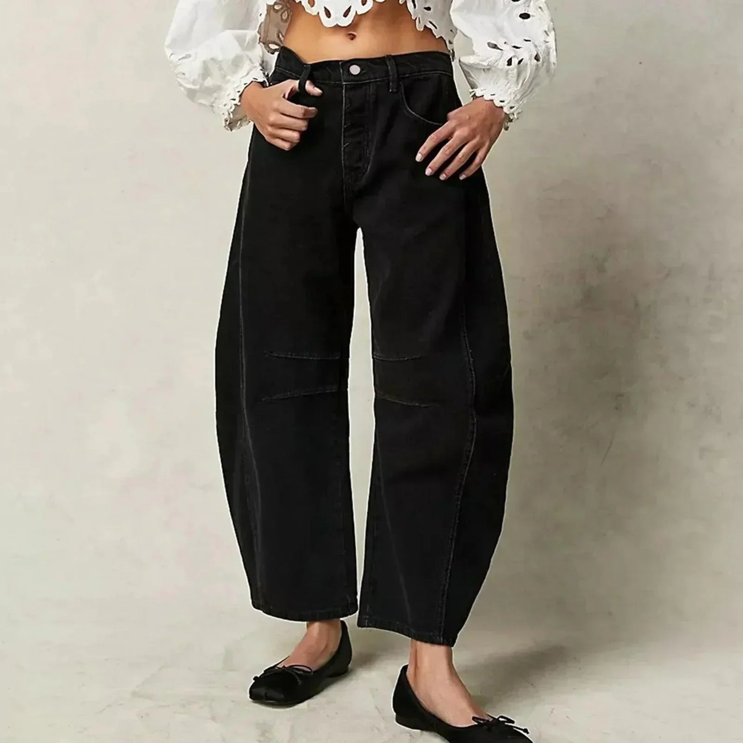 Jean taille haute à jambes larges pour femme