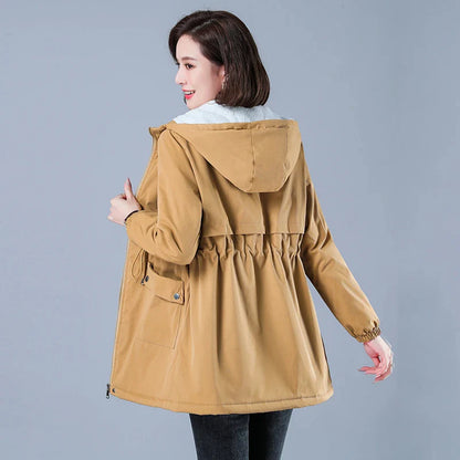 Women's Fluffy Quilted Hooded Mid-Length Jacket
