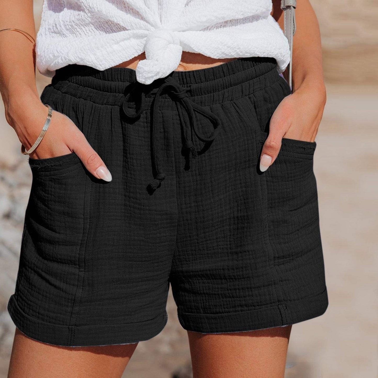 Short Décontracté pour Femme – Tissu Léger et Taille Élastique à Cordon